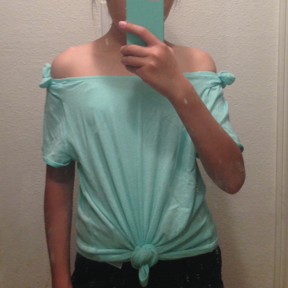 off the shoulder bow shirt